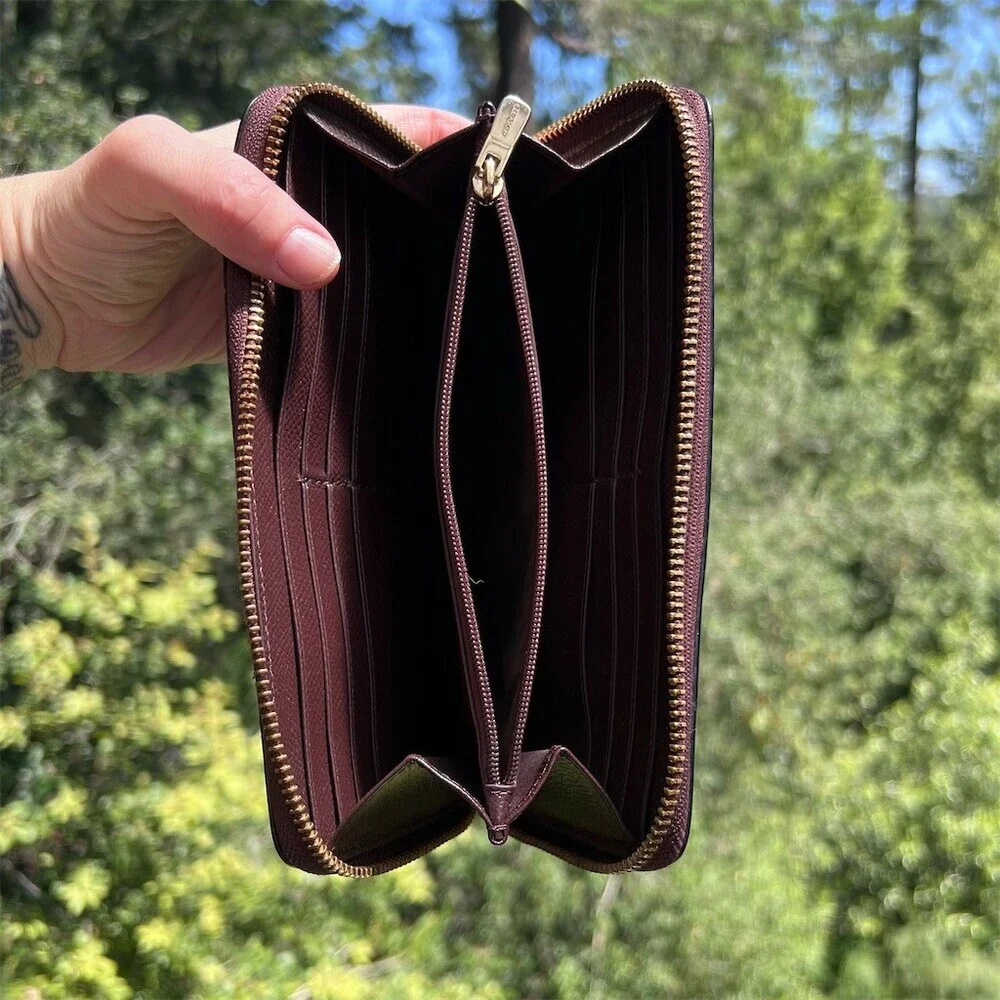 COACH Long Zip-Around Wallet Brown Pebble Leather Gold Hardware AUTHENTIC